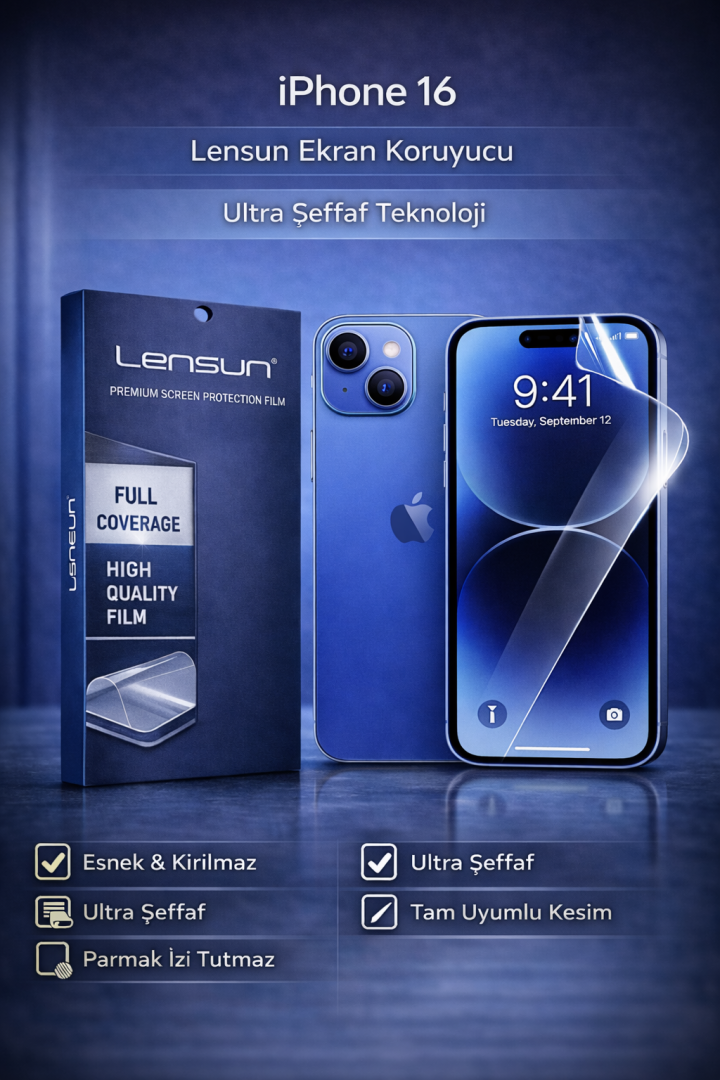 Lensun iPhone 16 Ultra Şeffaf Esnek Ekran Koruyucu Film