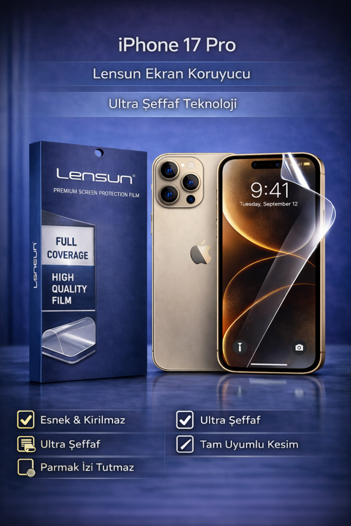 Lensun iPhone 17 Pro Ultra Şeffaf Esnek Ekran Koruyucu Film