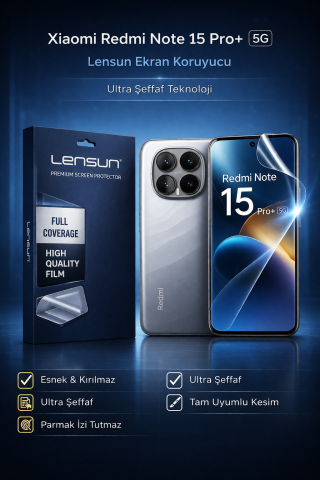 Lensun Xiaomi Redmi Note 15 Pro+ 5G Esnek Ultra Şeffaf Ekran Koruyucu