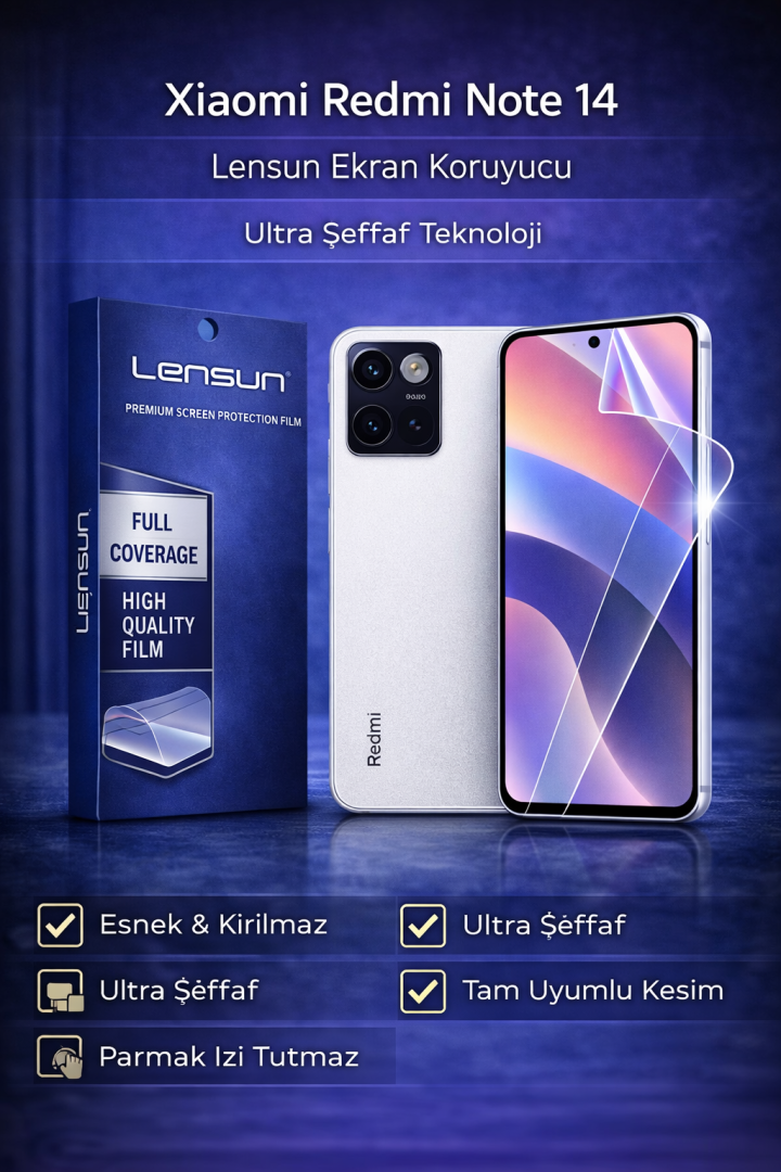 Xiaomi Redmi Note 14 Lensun Ekran Koruyucu | Esnek Ultra Şeffaf Film