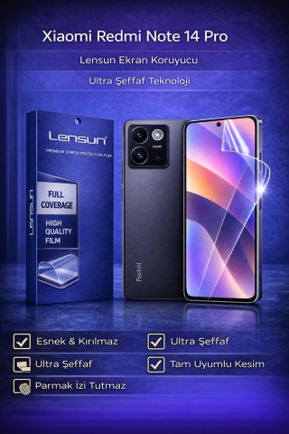 Xiaomi Redmi Note 14 Pro Lensun Ultra Şeffaf Esnek Ekran Koruyucu