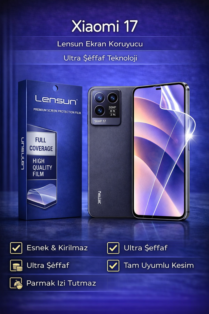 Xiaomi 17 Lensun Ultra Şeffaf Esnek Ekran Koruyucu | Tam Kapsama