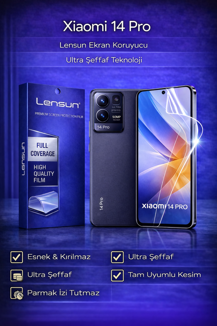 Xiaomi 14 Pro Lensun Ekran Koruyucu Film - Ultra Şeffaf