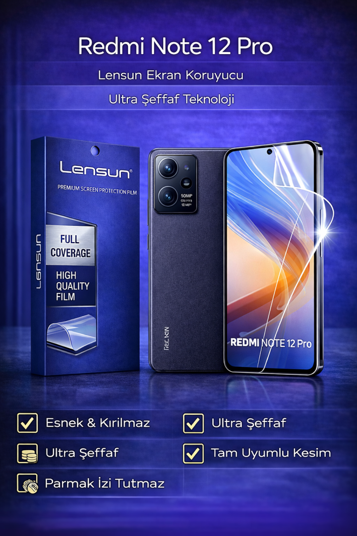 LENSUN Redmi Note 12 Pro Ekran Koruyucu - Ultra Şeffaf