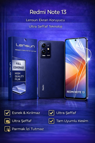Redmi Note 13 Lensun Ultra Şeffaf Ekran Koruyucu Film