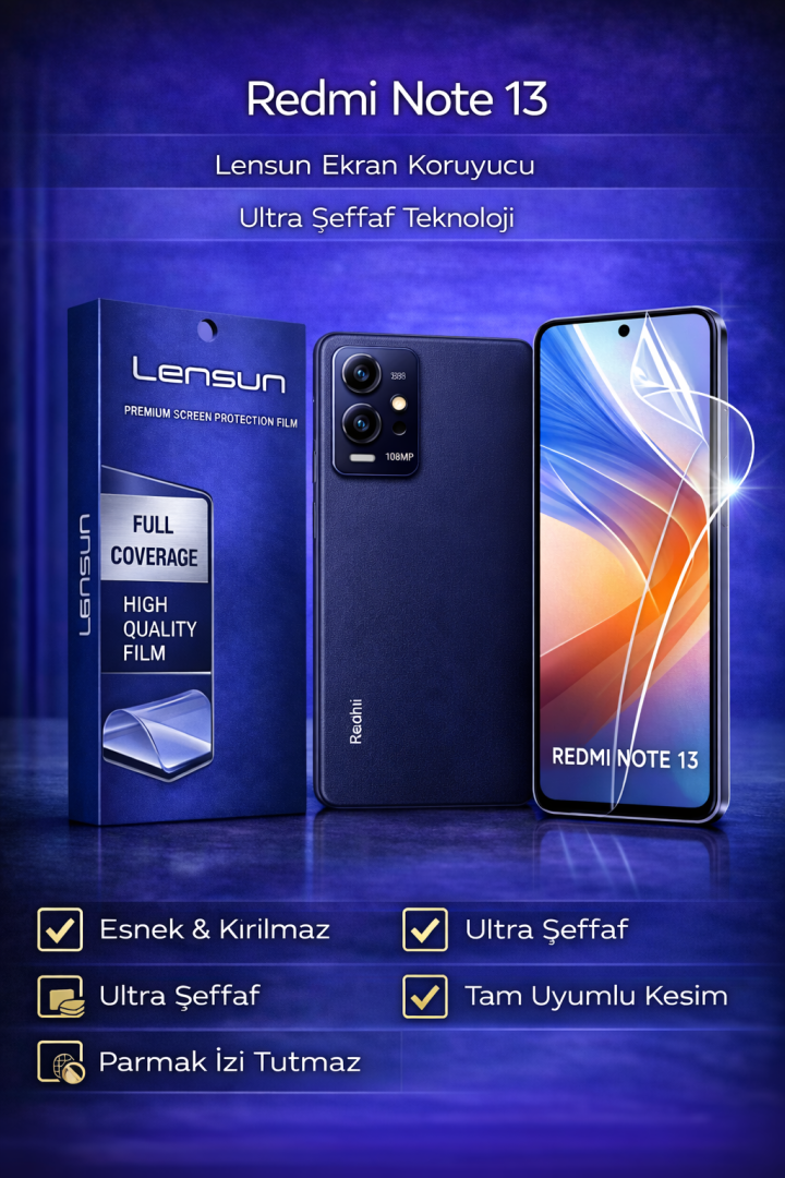 Redmi Note 13 Lensun Ultra Şeffaf Ekran Koruyucu Film