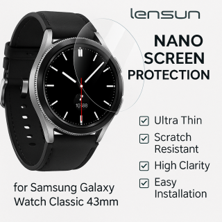Lensun Şeffaf Nano Ekran Koruma Samsung Galaxy Uyumlu Watch Classic 43