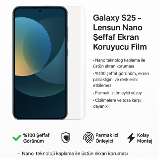 Galaxy Uyumlu S25 Lensun Nano Şeffaf Ekran Koruyucu