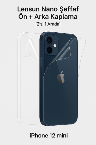 Apple Uyumlu   iPhone 12 Lensun Şeffaf Ön Ve Arka Kaplama 2'si 1 Arada