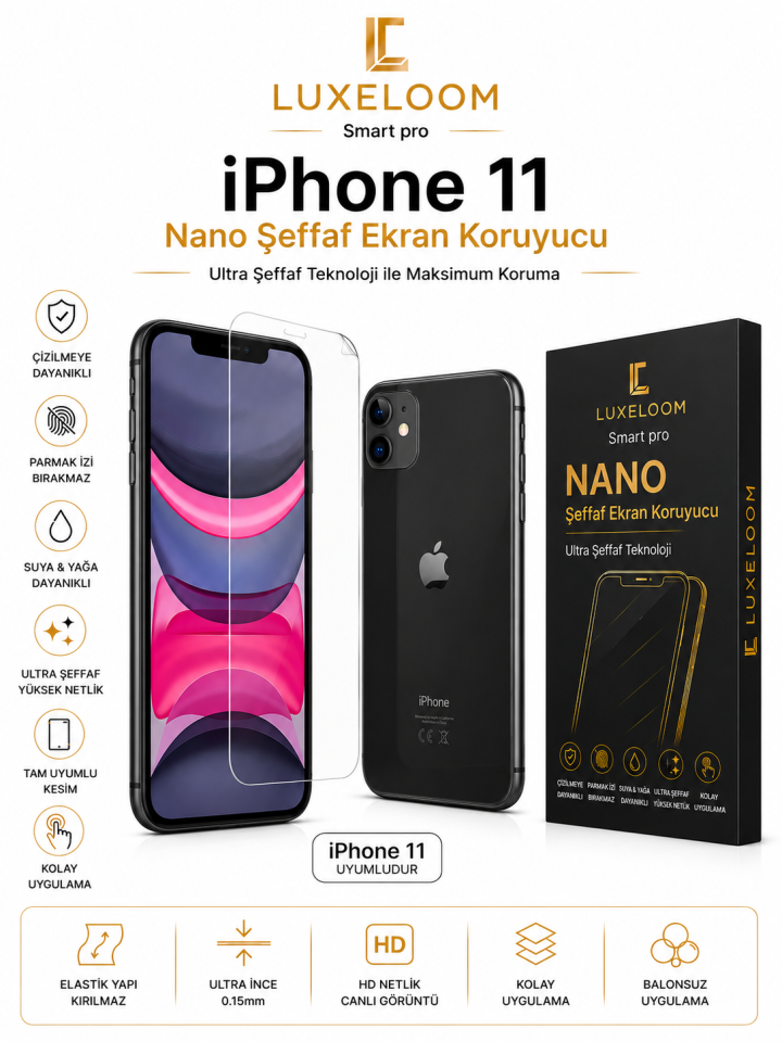 iPhone 11 Nano Şeffaf Ekran Koruyucu