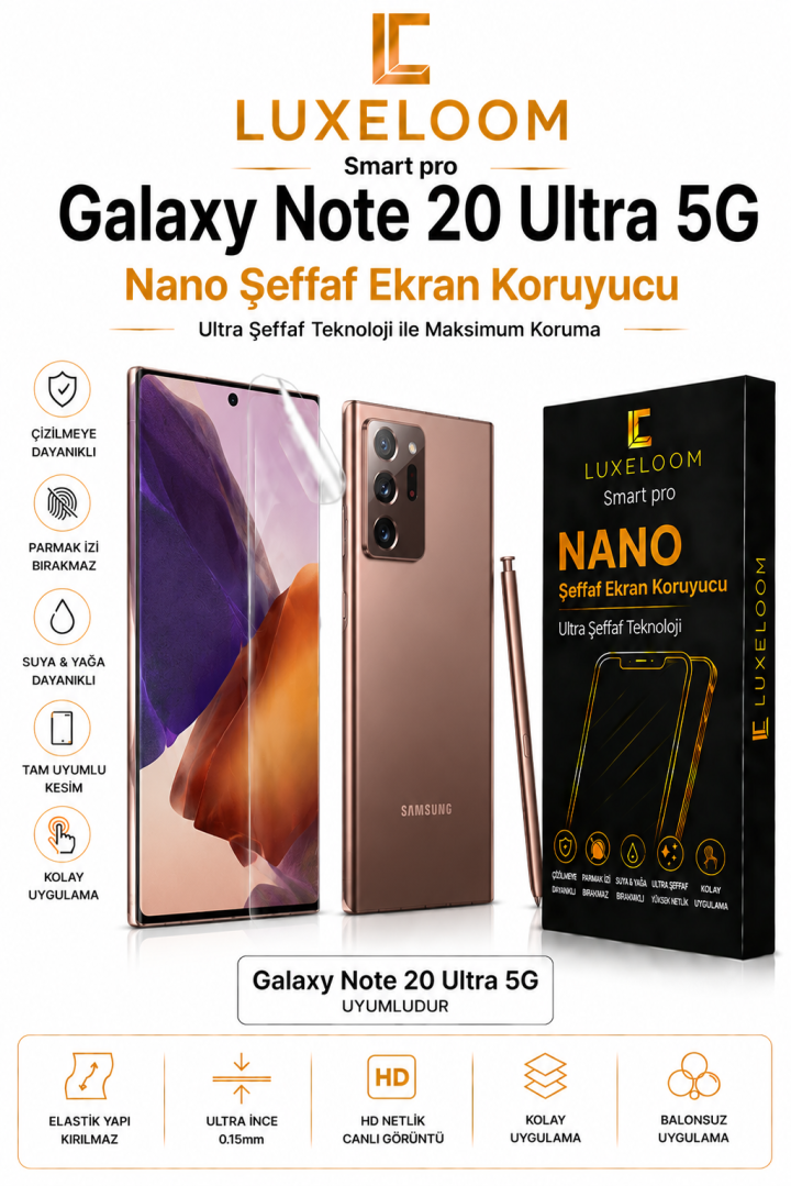 Luxeloom Samsung Galaxy Note 20 Ultra 5G Nano Şeffaf Ekran Koruyucu | 