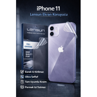 Lensun iPhone 11 Ultra Şeffaf Esnek Kırılmaz Arka Koruyucu Film