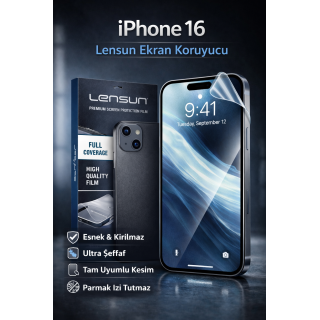 Lensun iPhone 16 Tam Kapsama Esnek & Kırılmaz Ekran Koruyucu