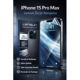 iPhone 15 Pro Max Lensun Esnek ve Kırılmaz Ekran Koruyucu Film