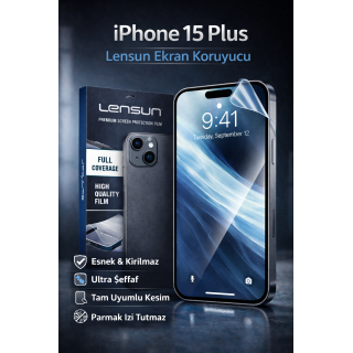 Lensun iPhone 15 Plus Ultra Şeffaf Esnek Ekran Koruyucu Film