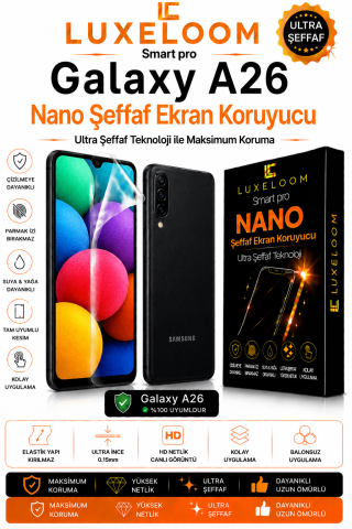 Luxeloom Galaxy A26 Nano Şeffaf Ekran Koruyucu | Ultra Şeffaf Koruma