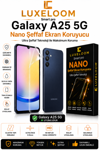 LUXELOOOM Galaxy A25 5G Nano Ekran Koruyucu - Ultra Şeffaf, Kırılmaz