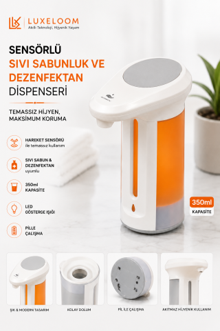 LUXELOOM Sensörlü Otomatik Sıvı Sabun Dezenfektan Dispenseri 350ml