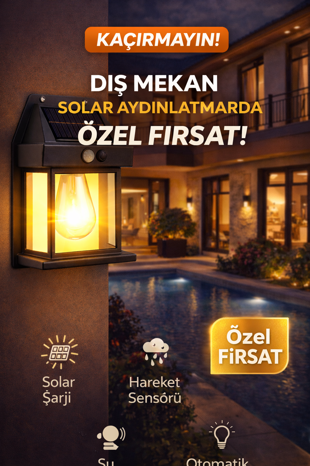 Solar Bahçe Balkon Lambası